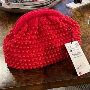 Zara Vibrant Red Beaded Clutch